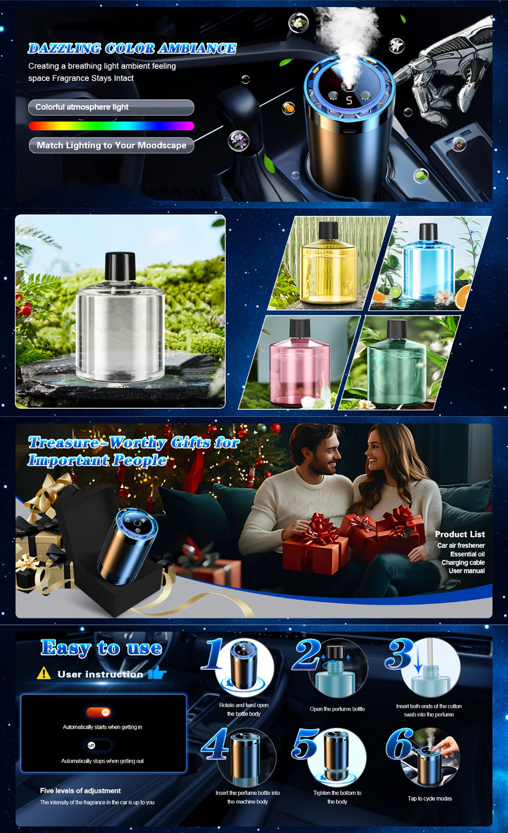 5-Speed Smart Car Air Freshener &amp; Starry Sky Projector — Luxury Scents for Every Journey